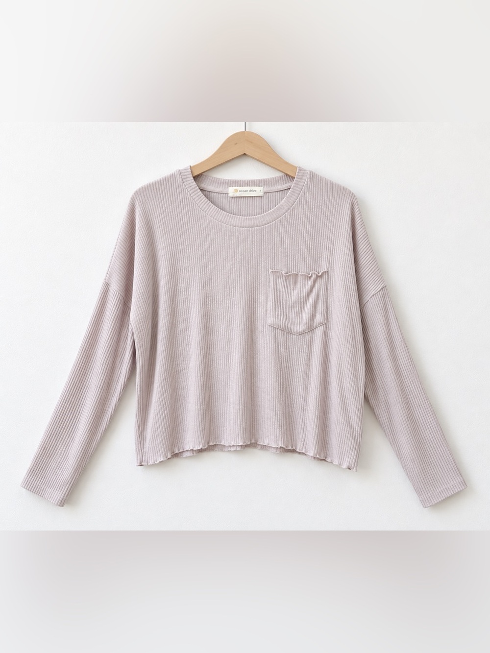 Like New Ocean Drive Light Taupe Ribbed Long-Sleeve Tee